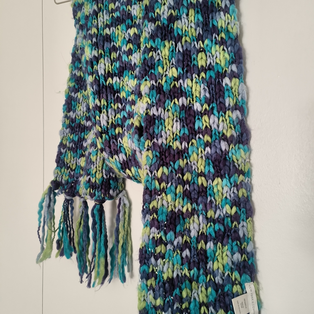 Multicolor Knit Scarf with Fringe